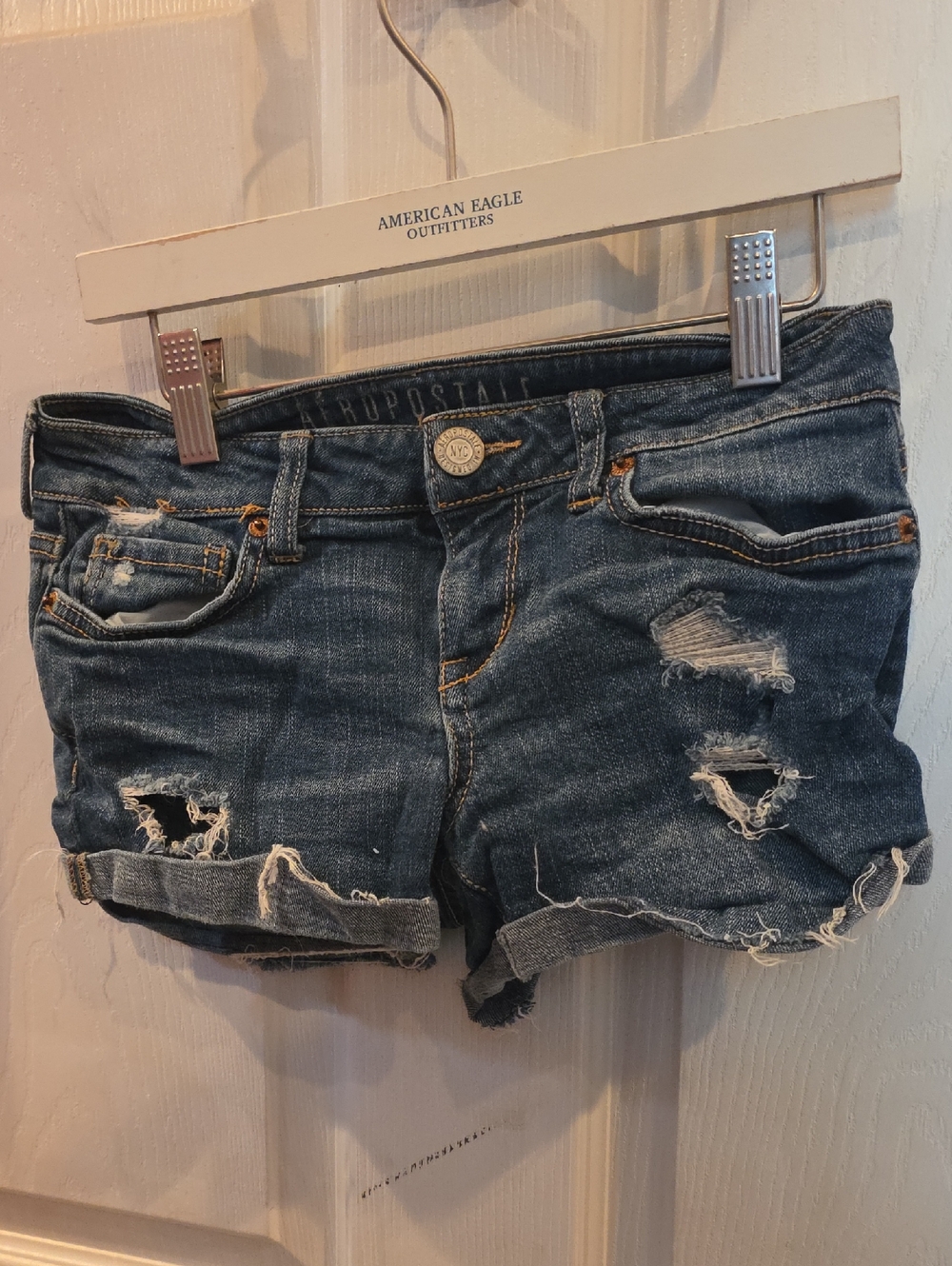 Aeropostale Distressed Dark Blue Denim Shorts